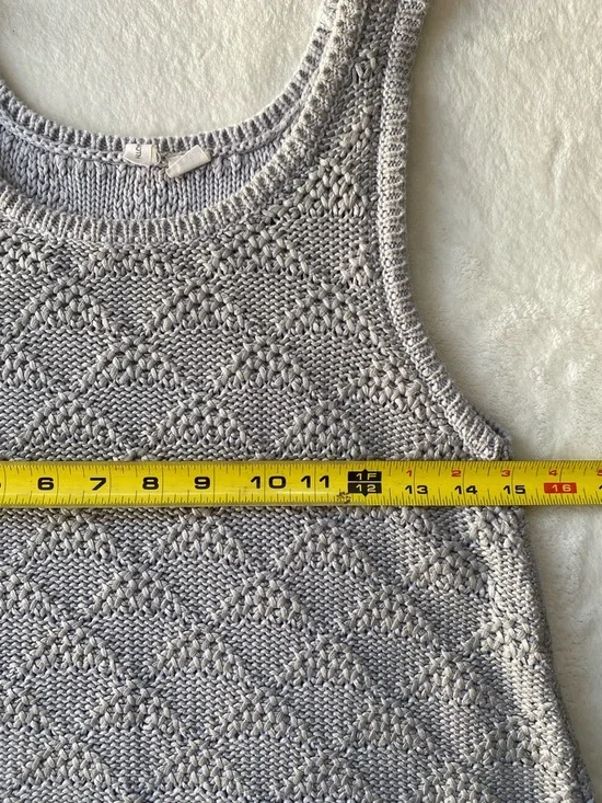 Moth Anthropologie Gray Pointelle Geometric Knit Tank Top Size M Cotton Blend - Picture 4 of 7